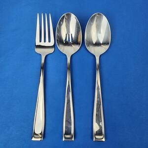 Oneida Moda Stainless Flatware Modern Glossy Heavy 18/10 (3) Serving Spoons Fork